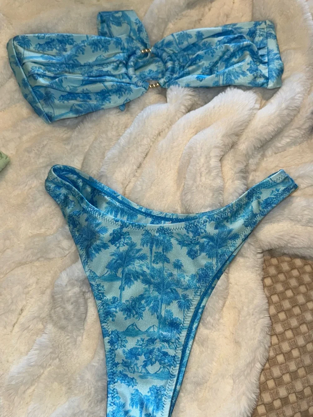 Kulani Kinis Blue Palm-Print Bandeau Bikini